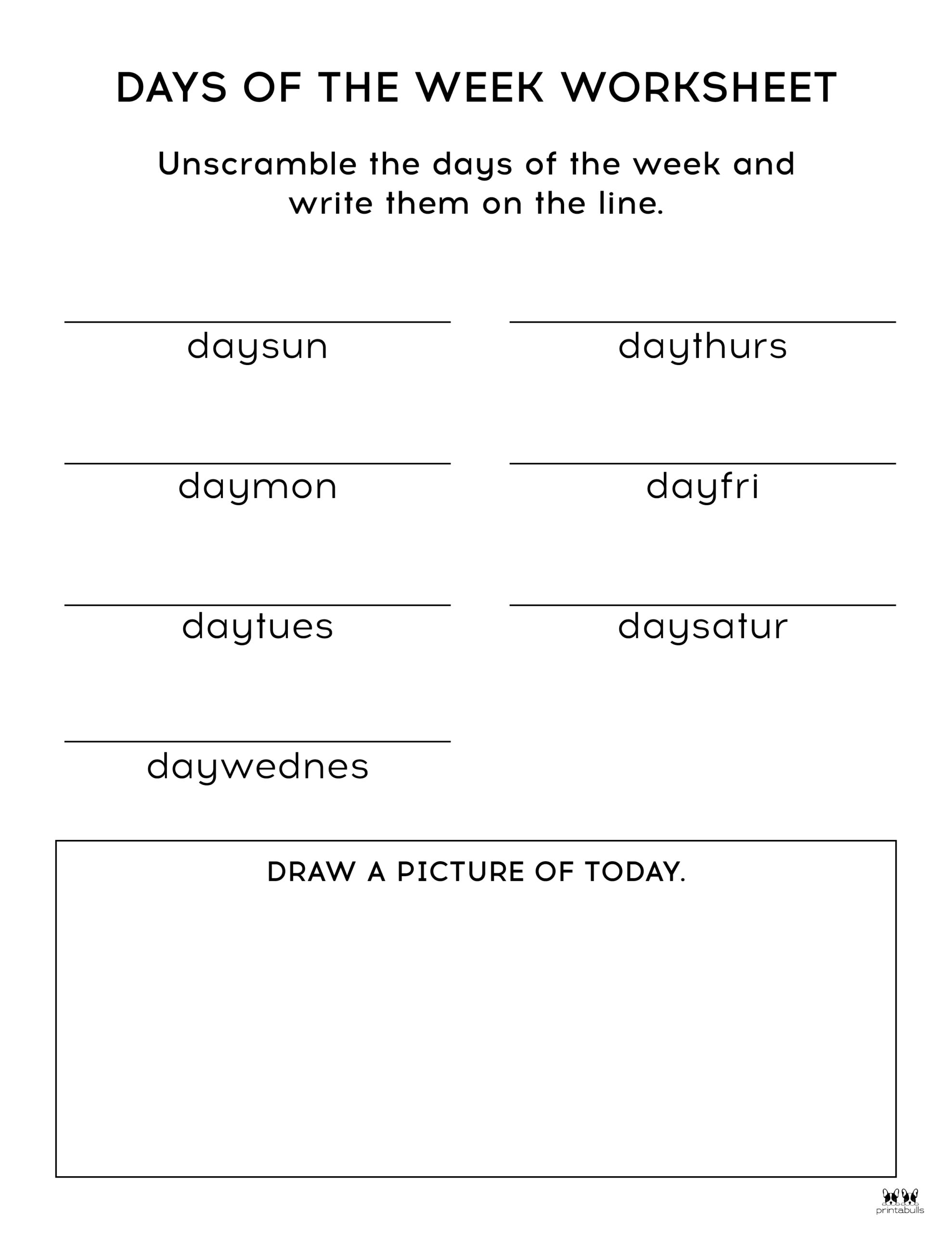 Days Of The Week Worksheets Printables Free Pages Printabulls