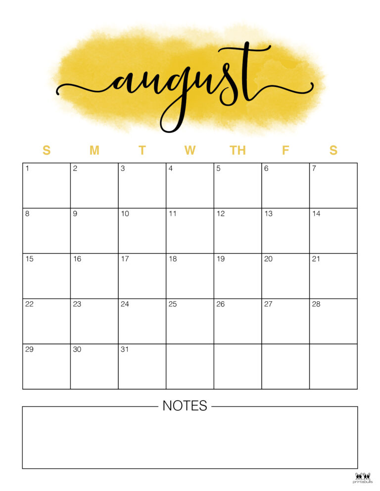 August Calendars Free Printables Printabulls