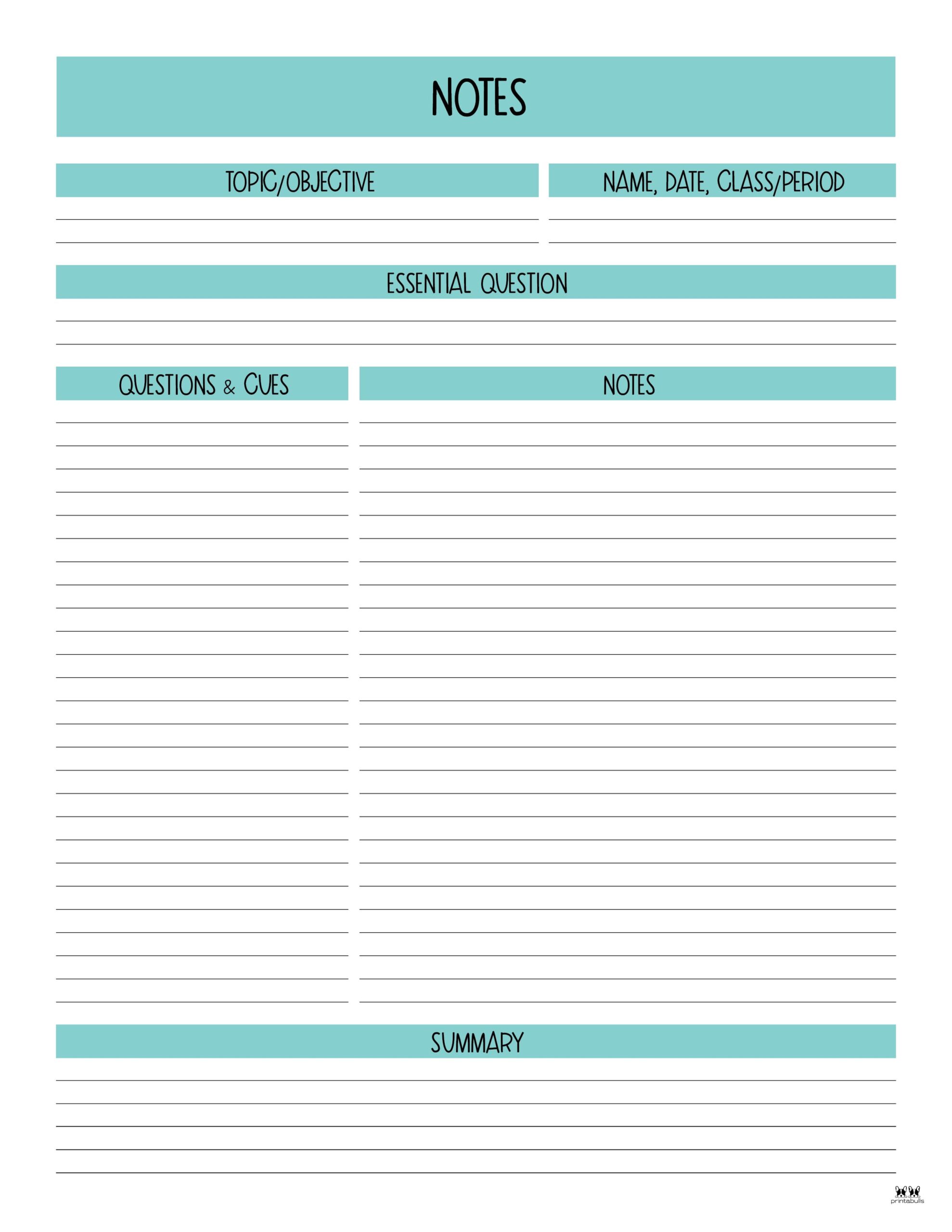 Cornell Notes Templates Free Printables Printabulls