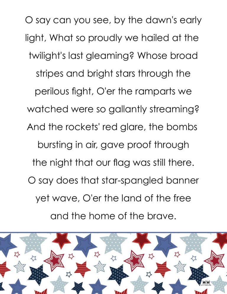 Star Spangled Banner Lyrics Free Printables Printabulls