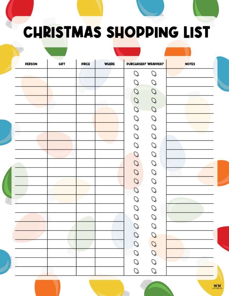 Christmas Gift List Templates 20 FREE Pages Printabulls