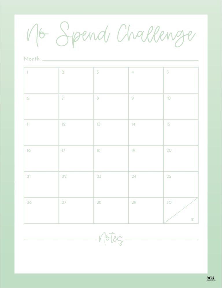 No Spend Challenge Printables Printabulls