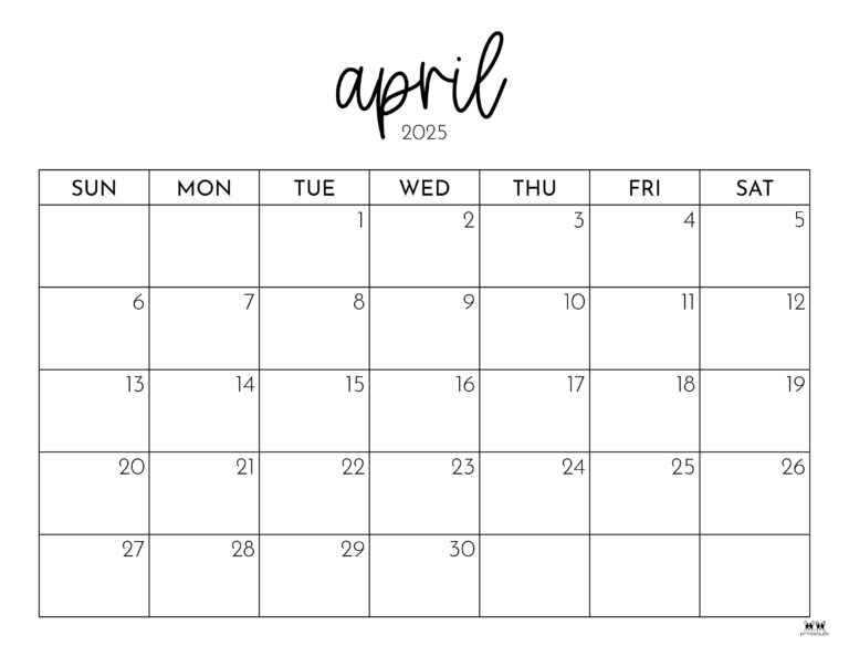 April 2025 Calendars 107 FREE Printables Printabulls