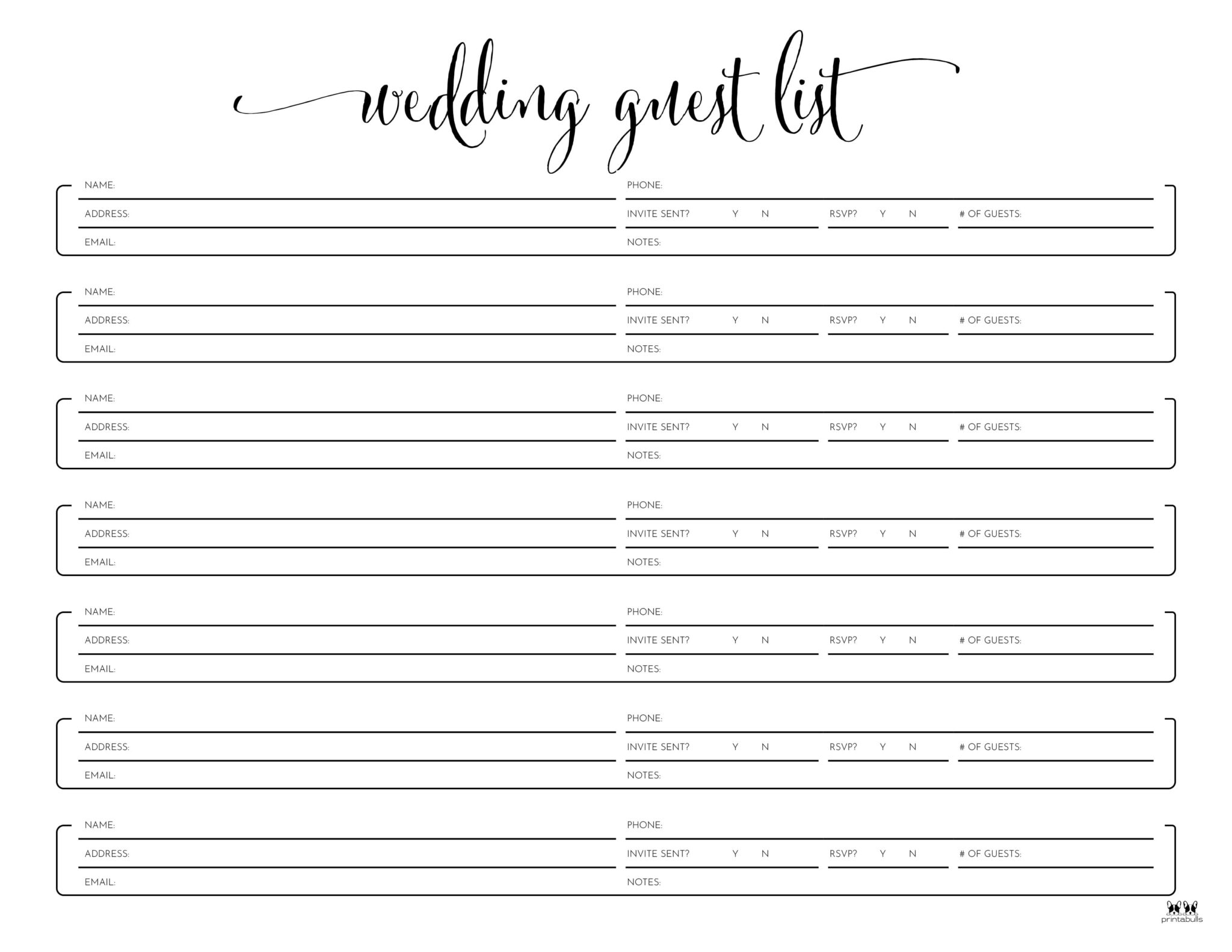 Wedding Guest List Templates Free Lists Printabulls