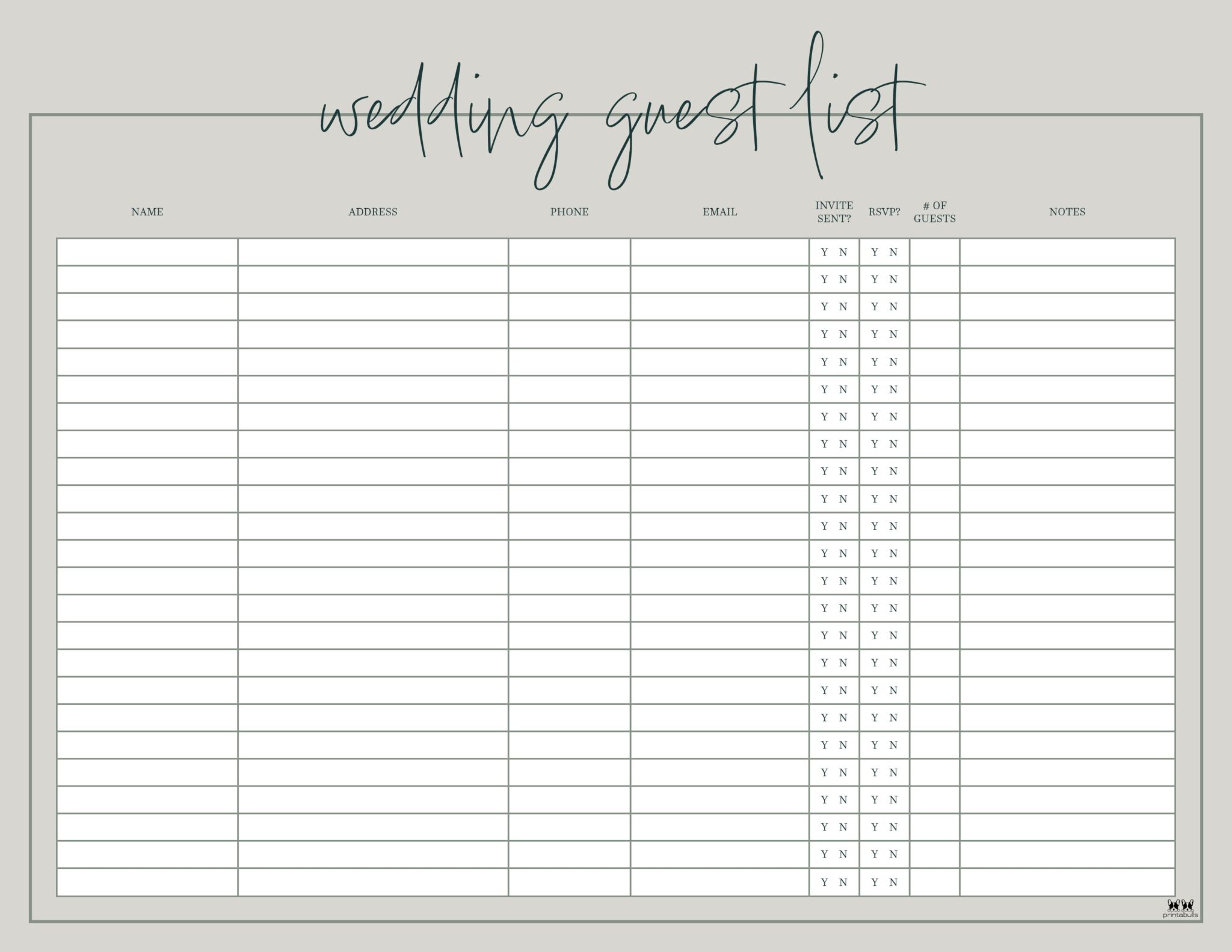 Wedding Guest List Templates Free Lists Printabulls