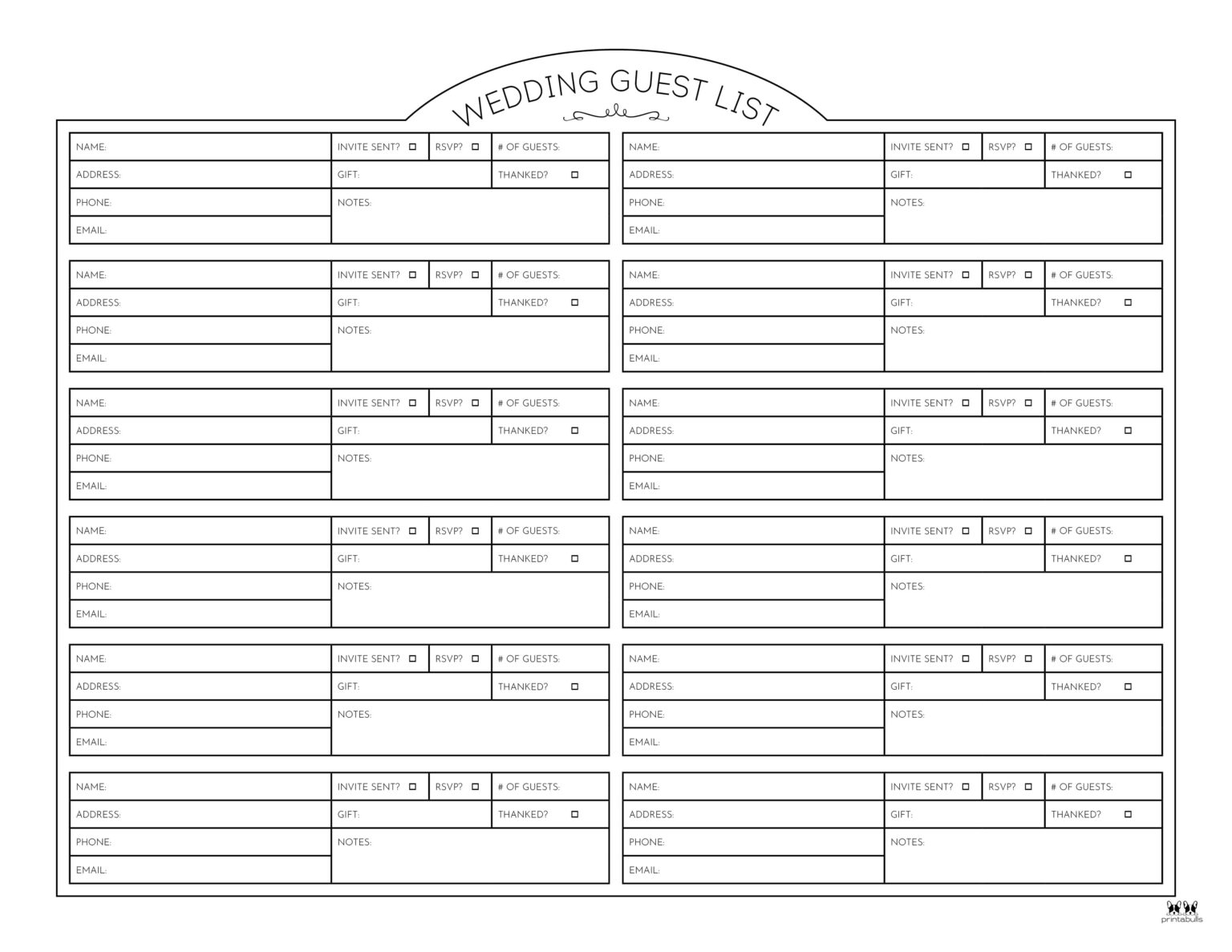 Wedding Guest List Templates 20 FREE Lists Printabulls