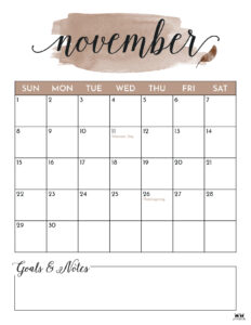 Free Printable November 2020 Calendars 