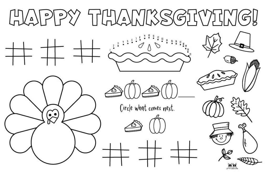 Free Printable Coloring Thanksgiving Placemats