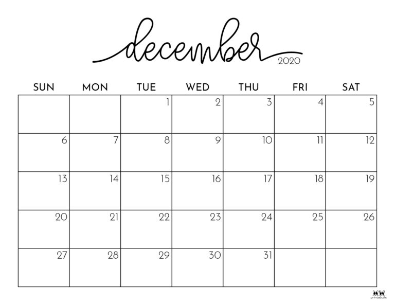 December 2020 Calendars | Printabulls