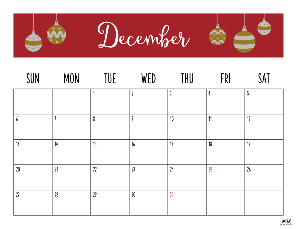 Printable December Calendar-Style 6