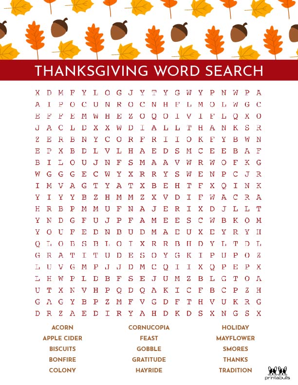 Thanksgiving Word Searches | Printabulls