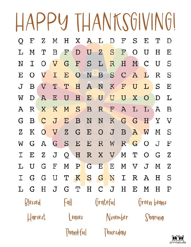 Easy Thanksgiving Word Search Printable