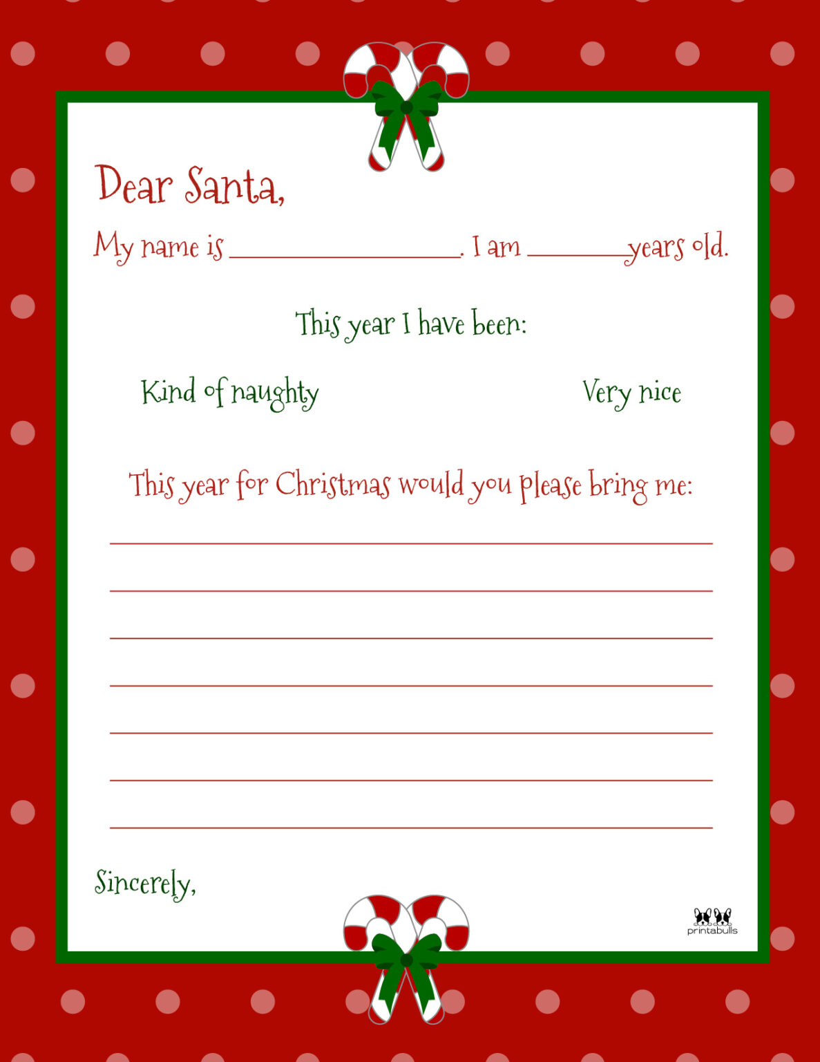 Free Printable To Santa Letters