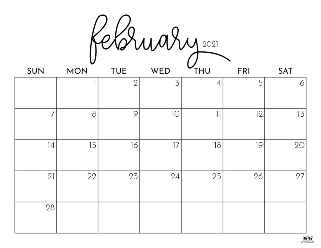 Printable February 2021 Calendar-Style 1