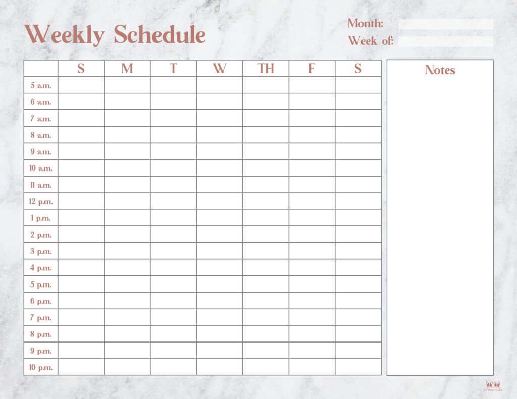 hourly daily week schedule pdf