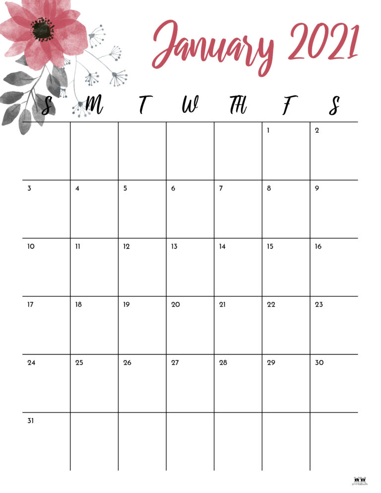 January 2021 Calendars - 15 Free Calendars | Printabulls