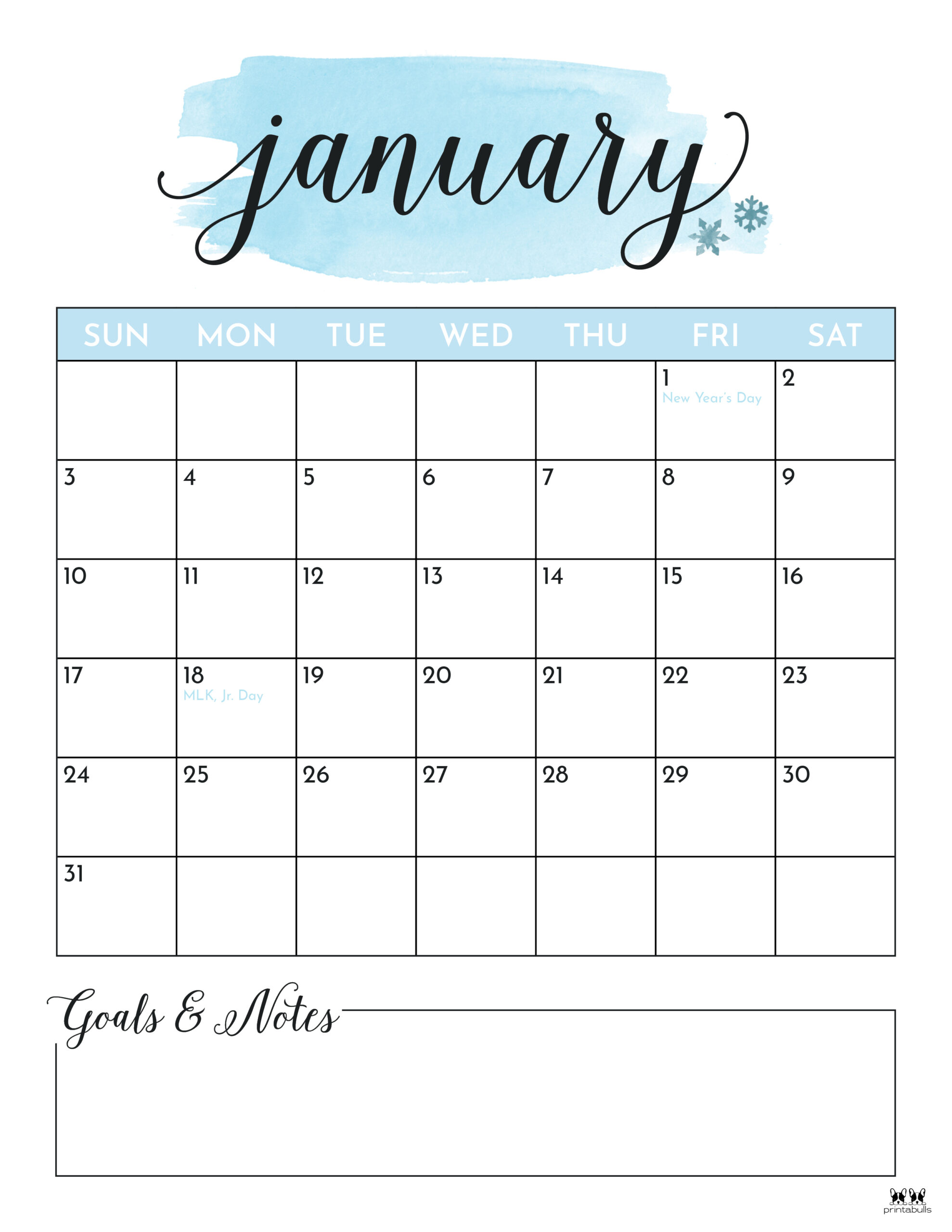 Free January 2021 Calendar Printable Monthly Template - Riset