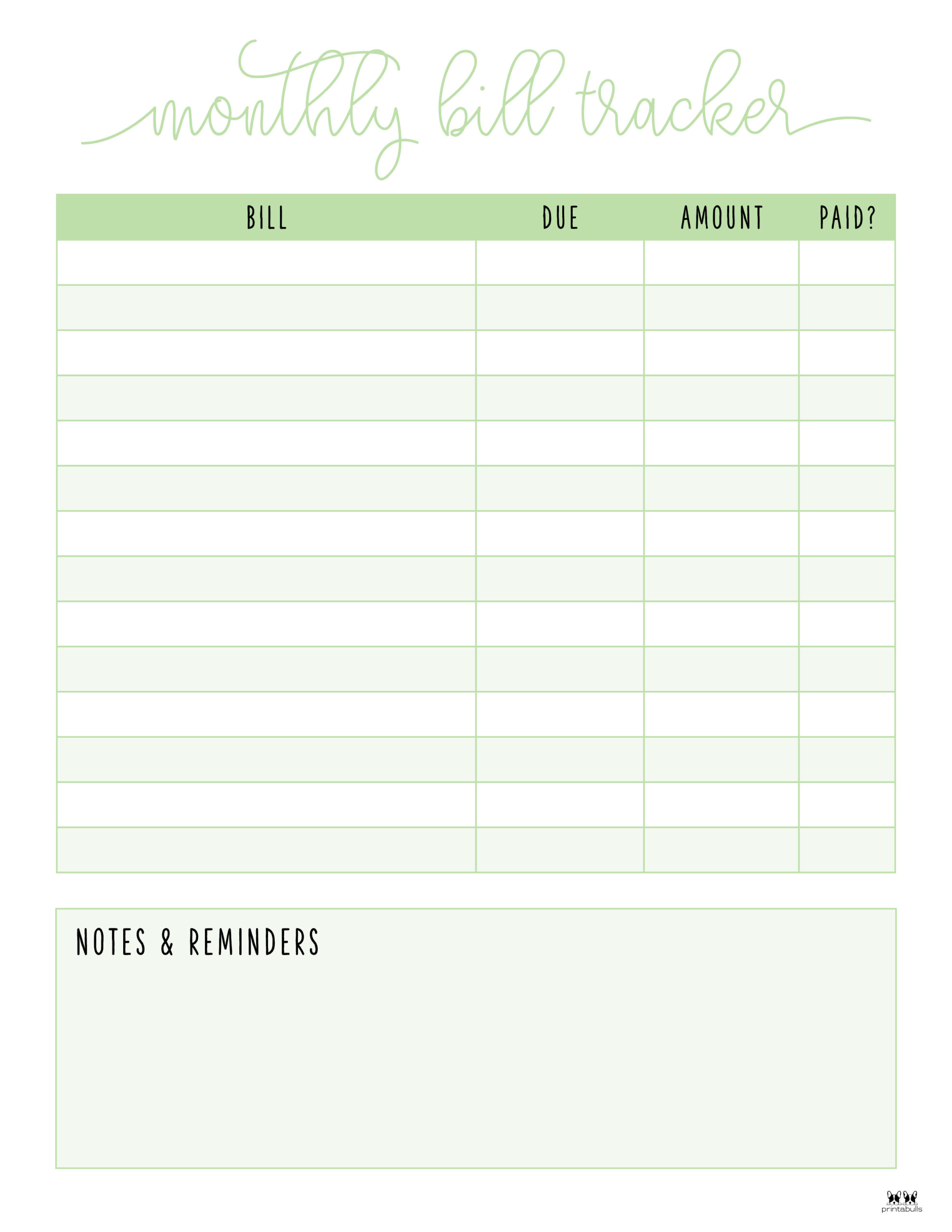 Monthly Bill Organizers - 18 Free Printables | Printabulls