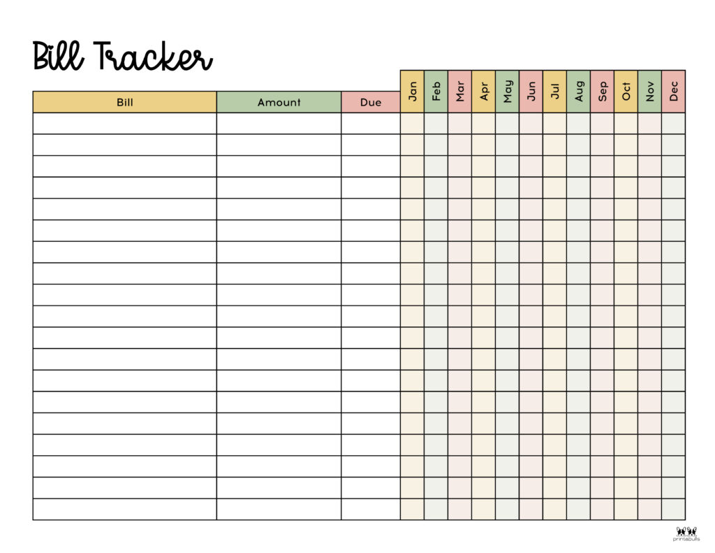 Free Printable Monthly Bill Organizer Print on 8×10 paper and begin