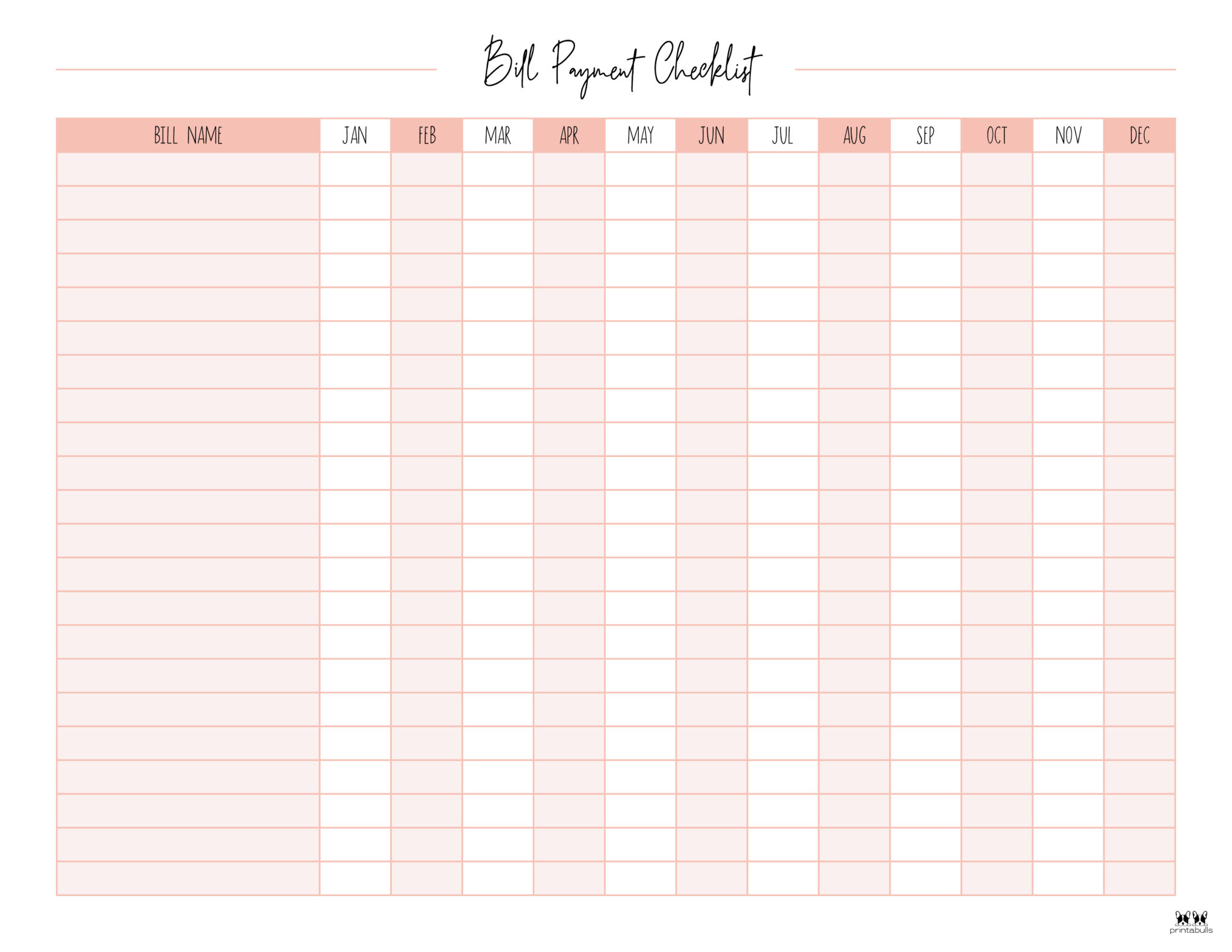 Free Printable Monthly Bill Organizer