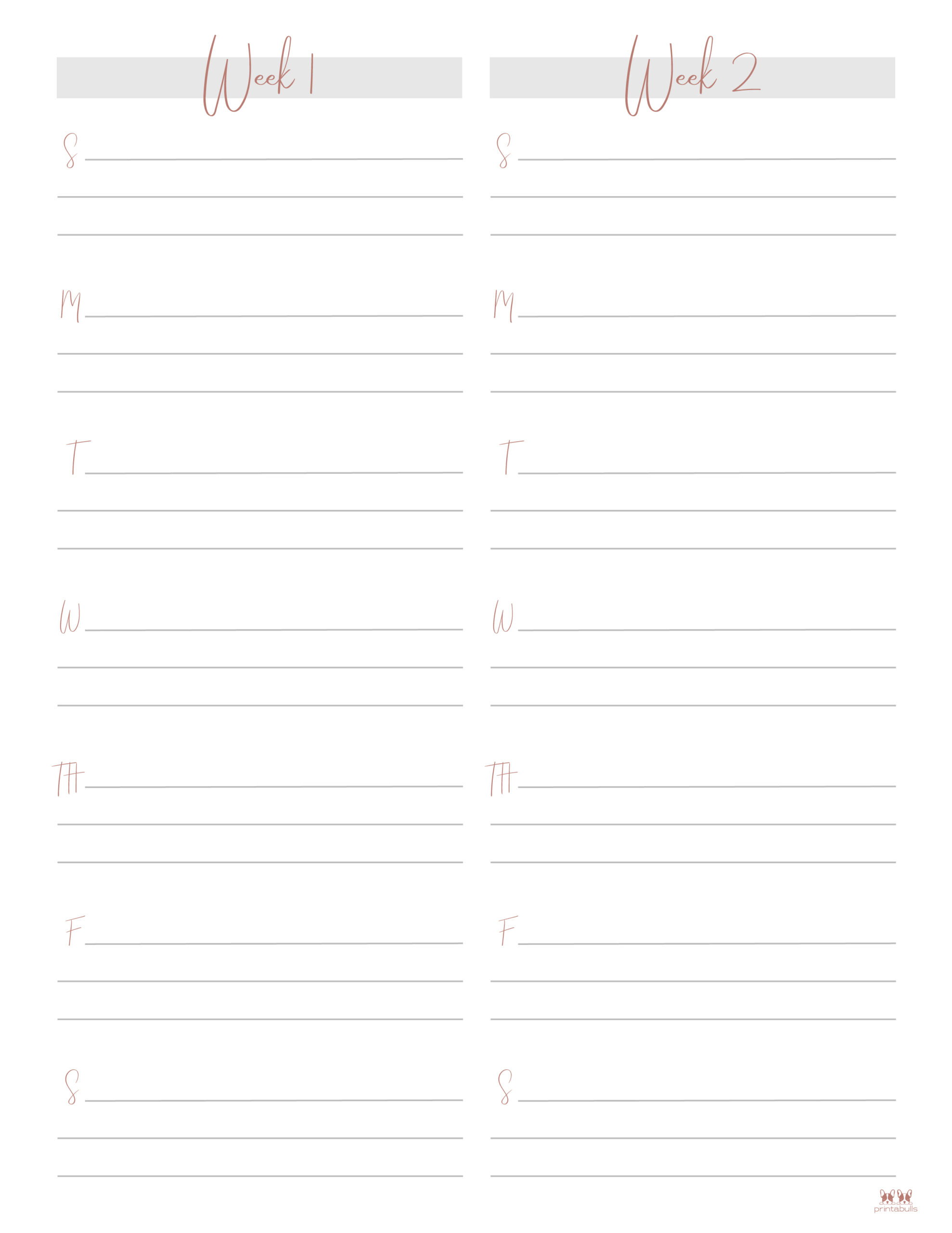 Two Week Planners - Free Printables | Printabulls