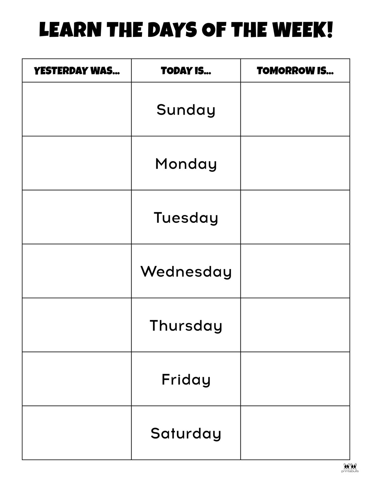 Days of the Week Worksheets & Printables - 50 Free Pages | Printabulls