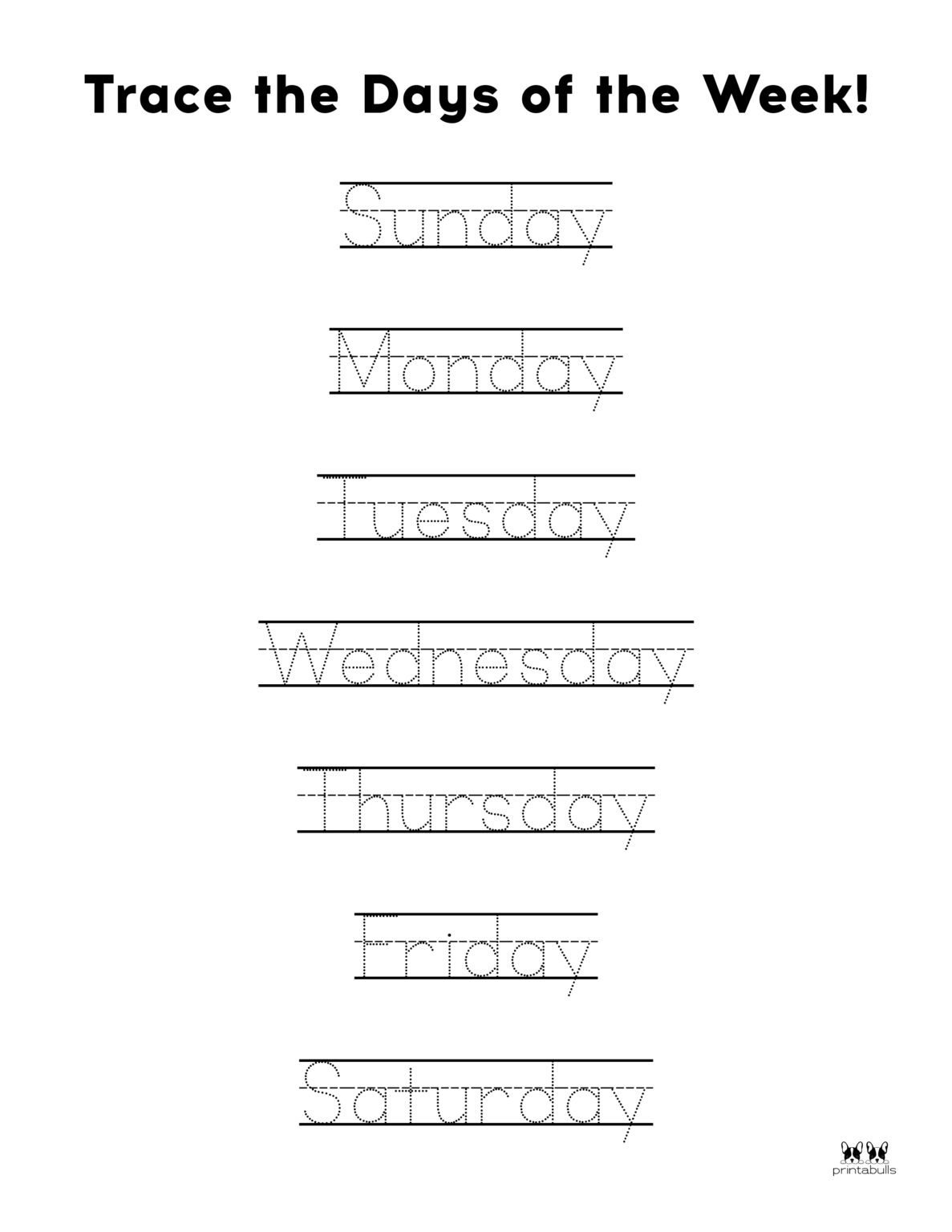 Days Of The Week Printables Chart Blank