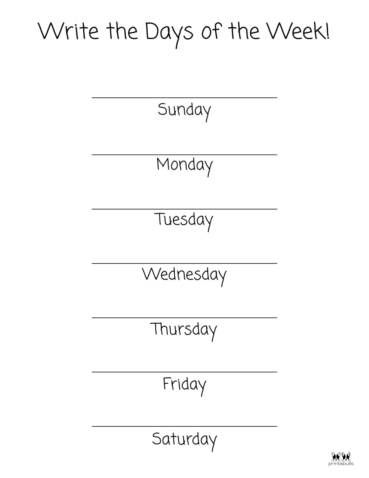 Days Of The Week Printables Chart Kids