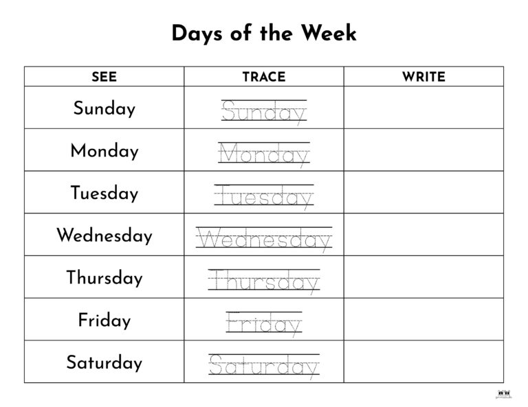 Days of the Week Worksheets & Printables - 50 Free Pages | Printabulls