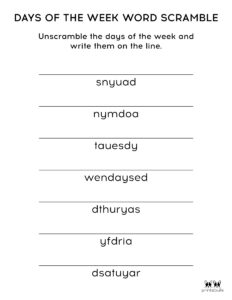 Days of the Week Worksheets & Printables - 50 Free Pages | Printabulls