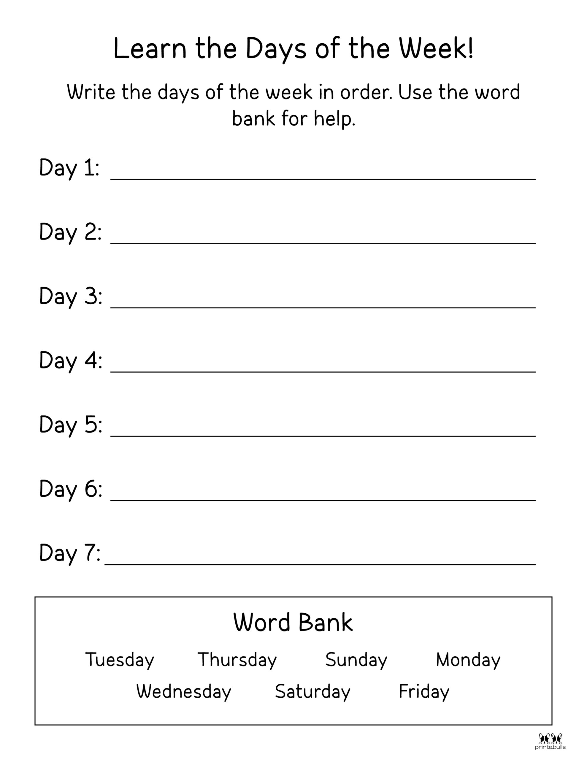 Days Of The Week Worksheets And Printables 50 Free Pages Printabulls