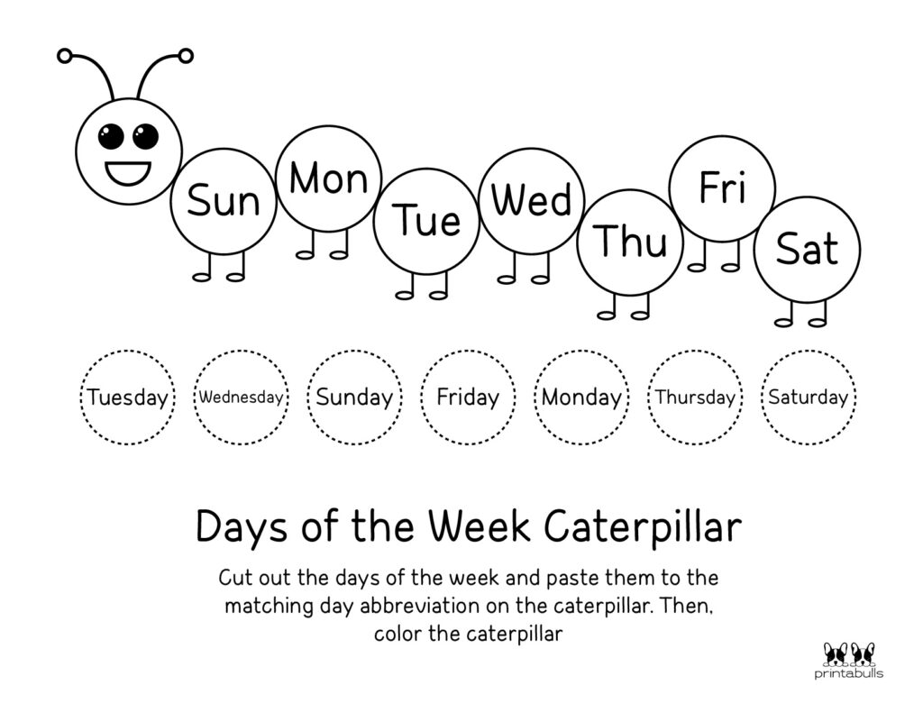 Days Of The Week Worksheets For Preschool Pdf Printable Form