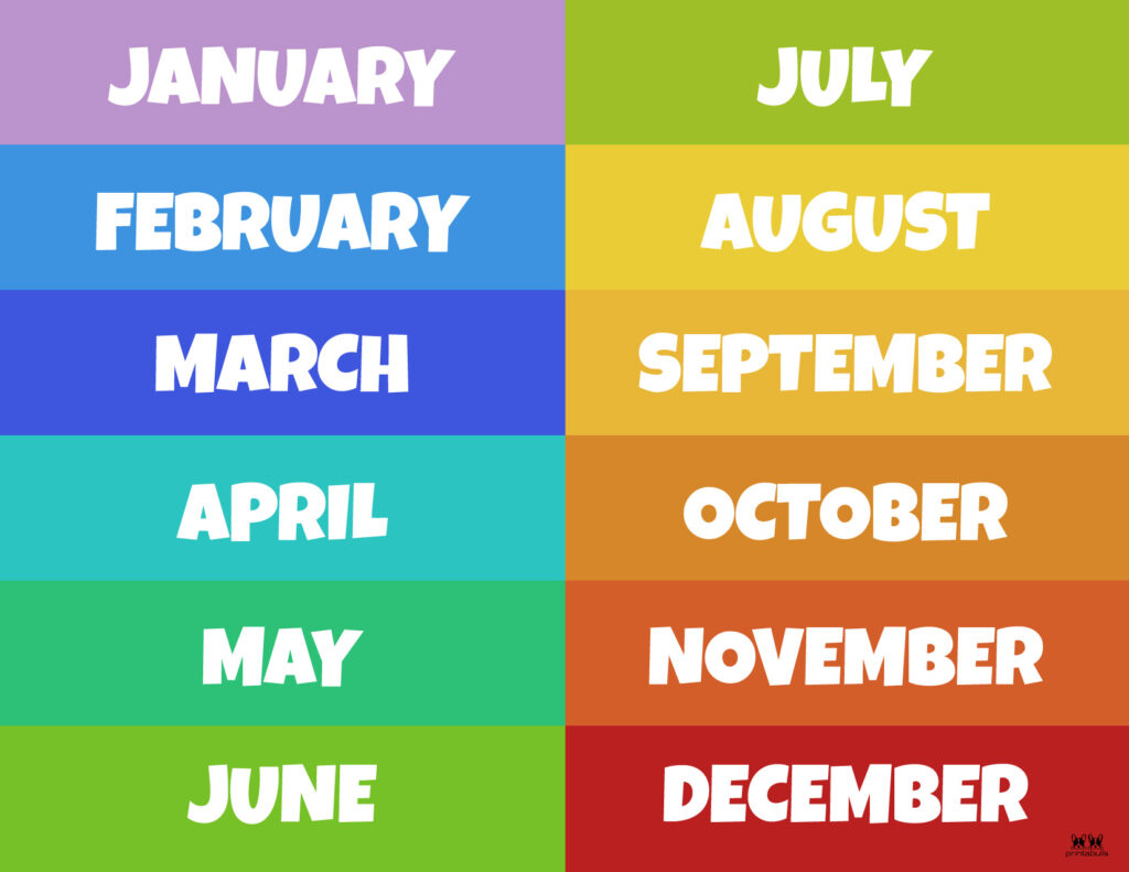 Months Of The Year Printable Chart