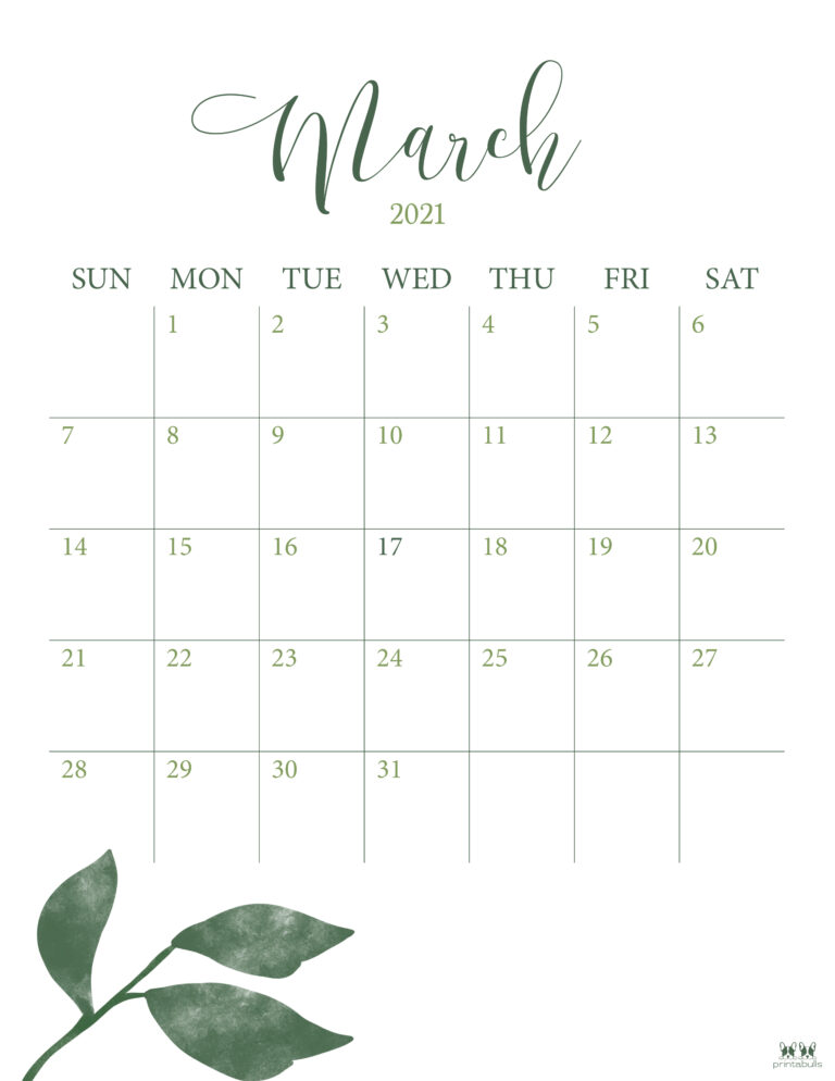 March 2021 Calendars - Free Printables | Printabulls