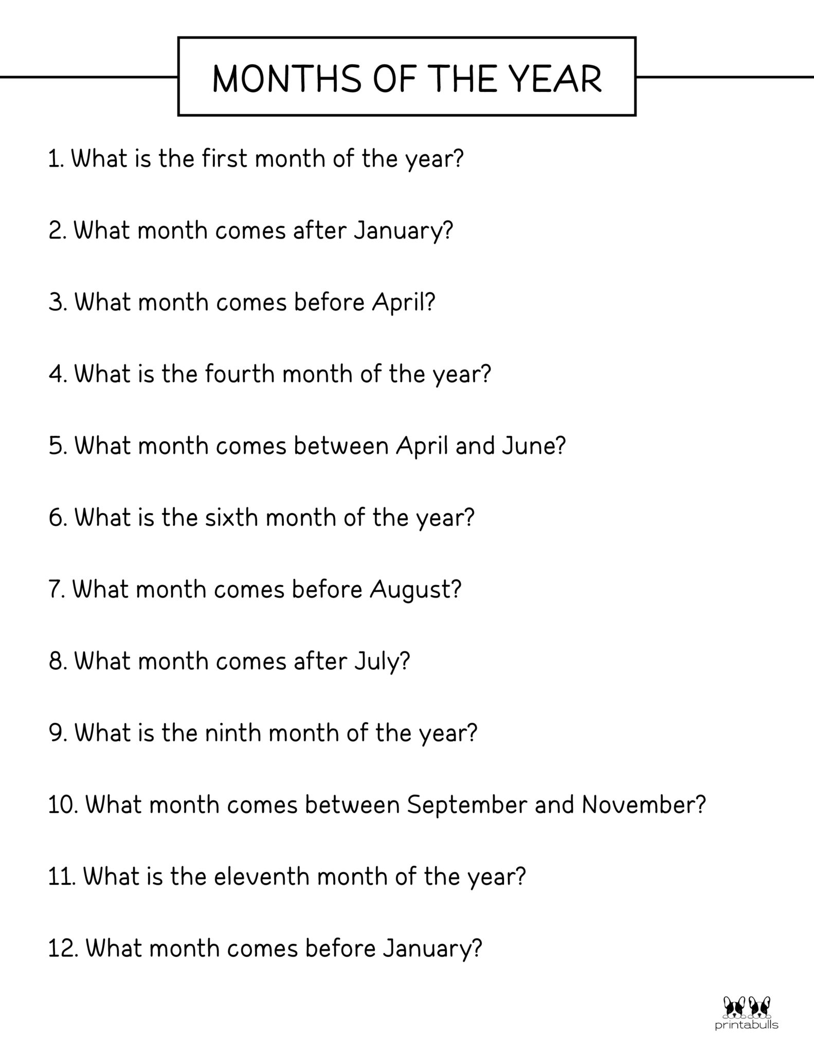 Months of the Year Worksheets & Printables Printabulls