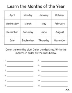 Months of the Year Worksheets & Printables | Printabulls