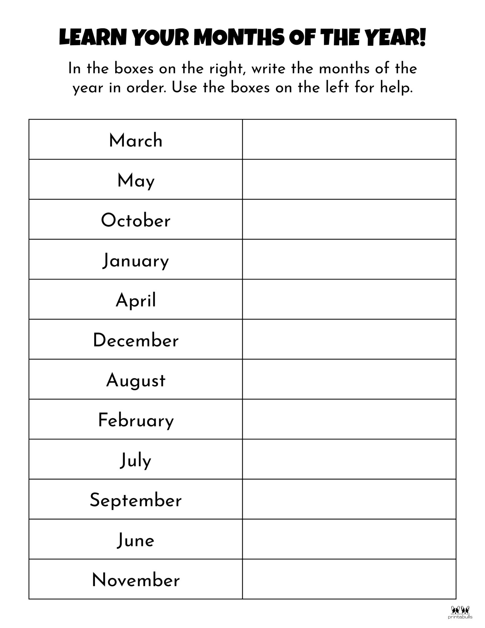 Months Of The Year Worksheets Printables Printabulls