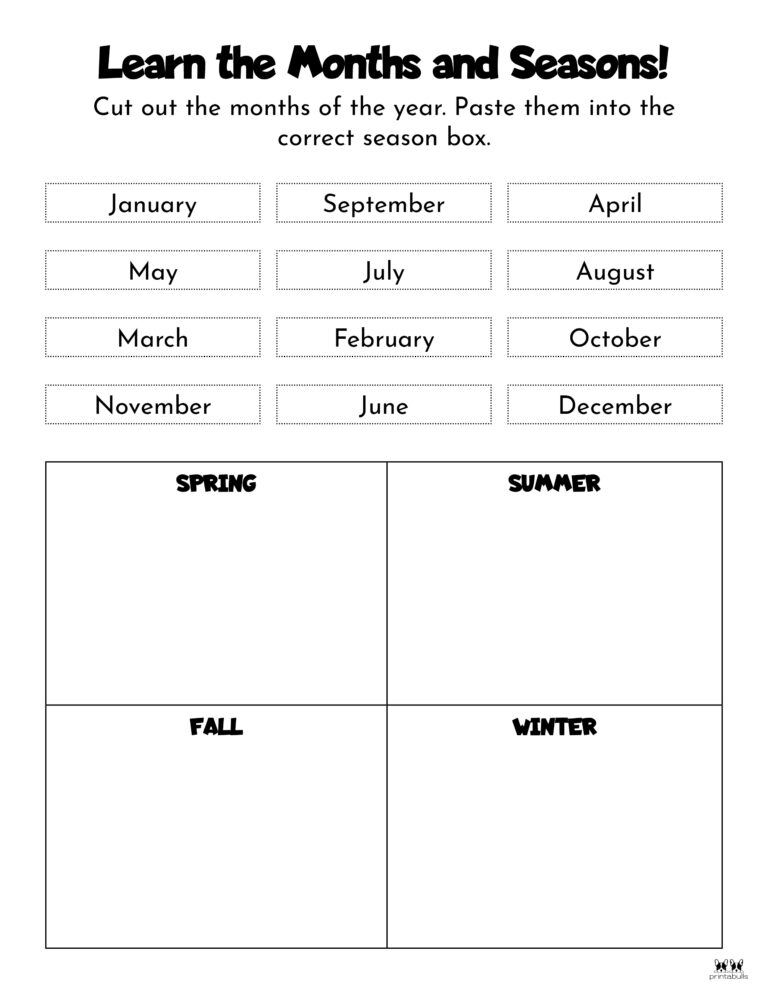 Months Of The Year Worksheets And Printables Printabulls