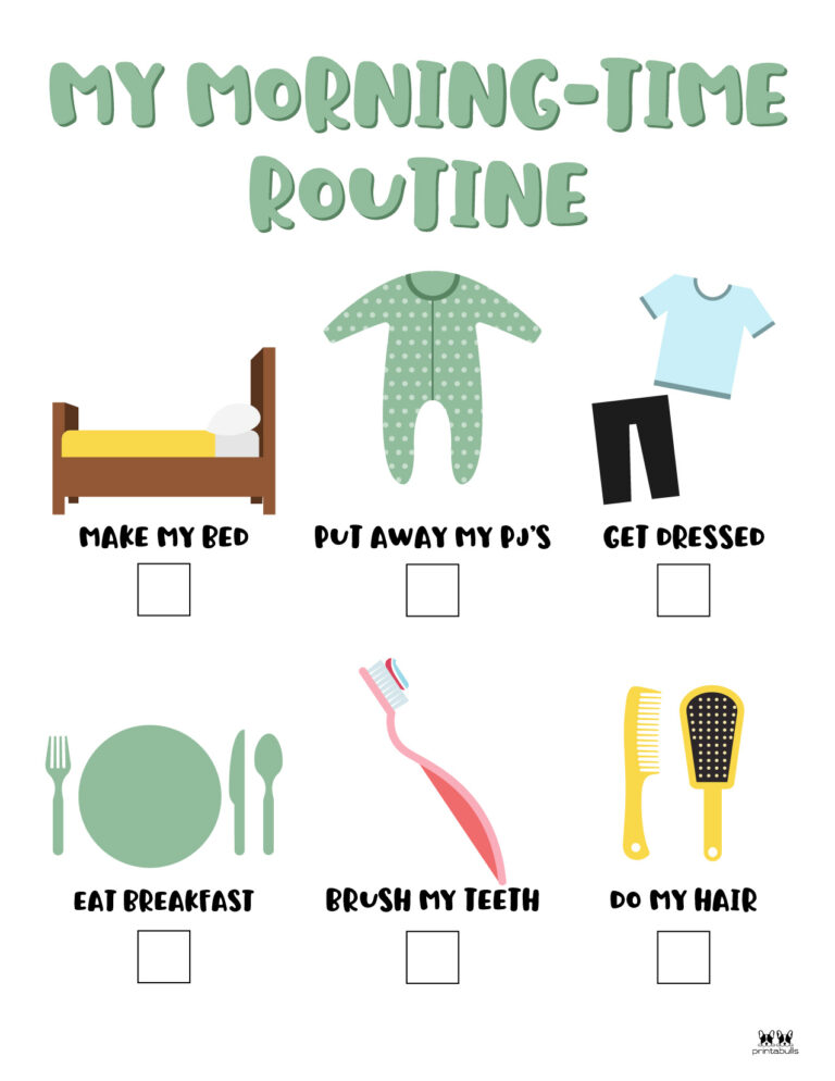 Morning Routine Charts - 15 Free Printables | Printabulls