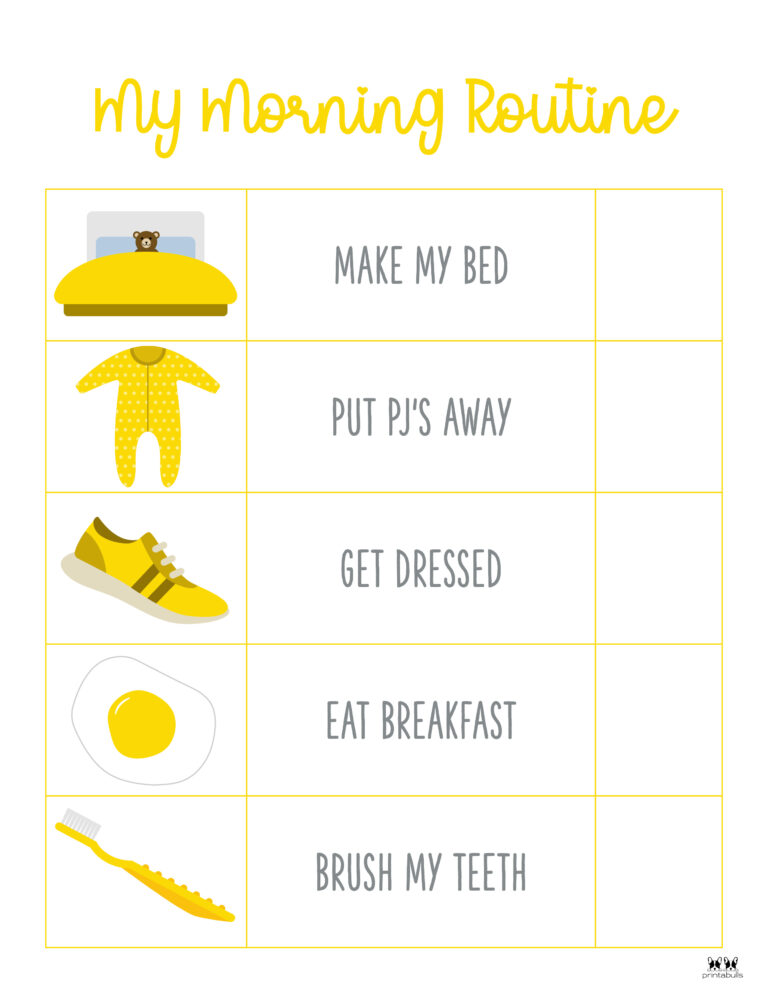 Morning Routine Charts - 15 Free Printables | Printabulls