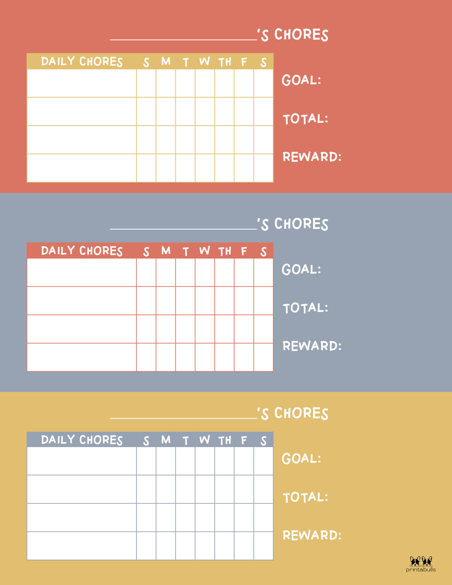 Multiple Children Chore Charts - 10 Free Printable Charts | Printabulls