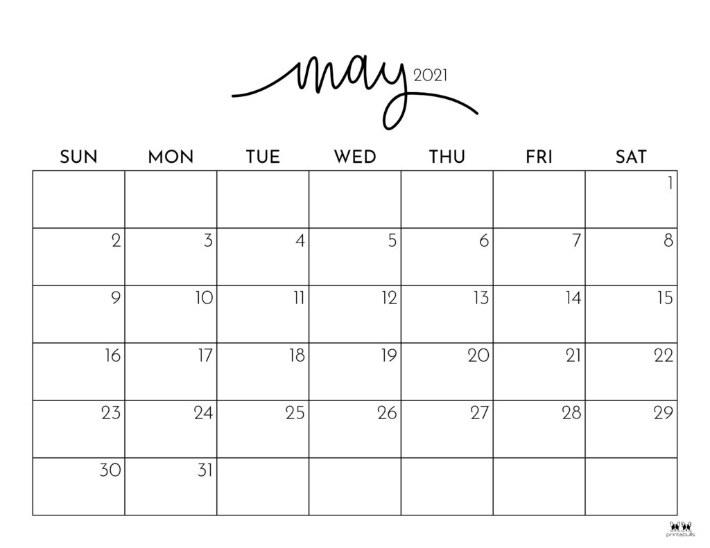Printable May 2021 Calendar-Style 1