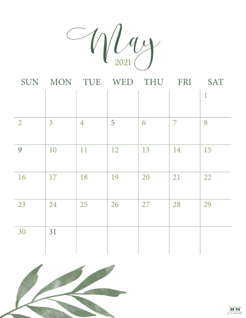 Printable May 2021 Calendar-Style 3