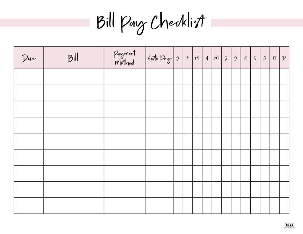 Monthly Bill Tracker 12 Pages January To Decemeber Paper Party 