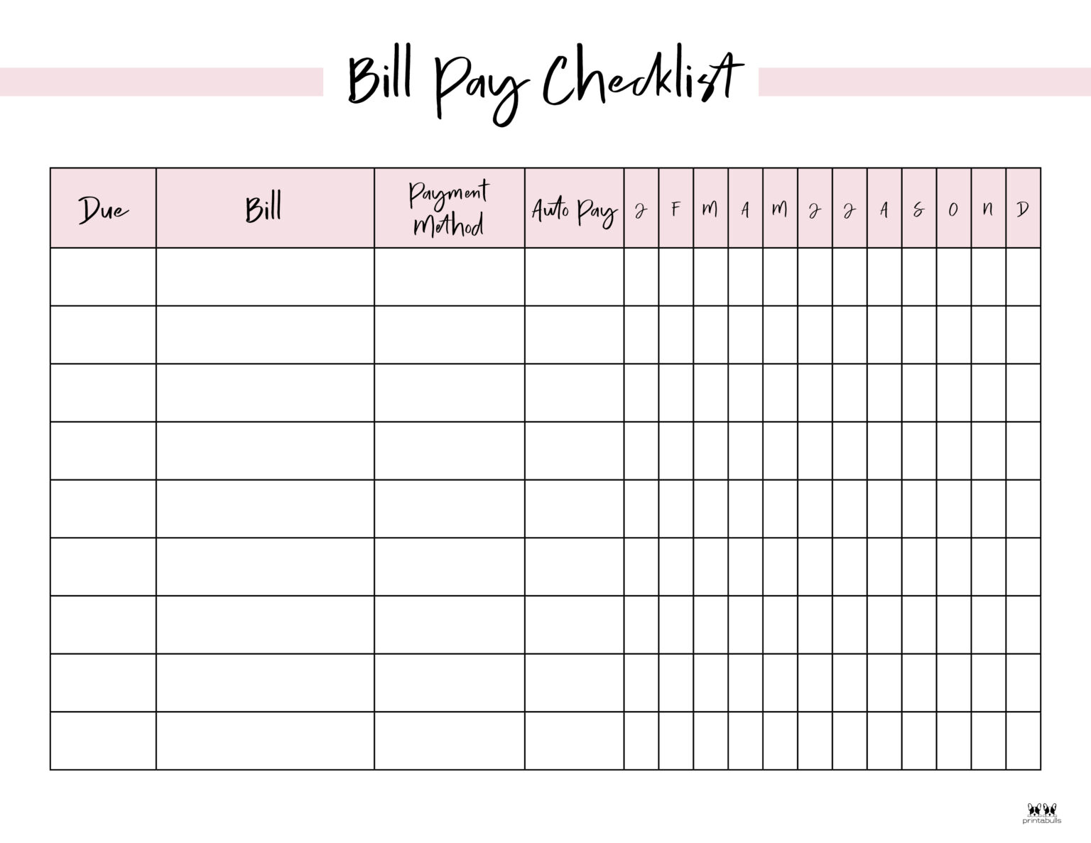 Monthly Bill Organizers - 18 Free Printables | Printabulls