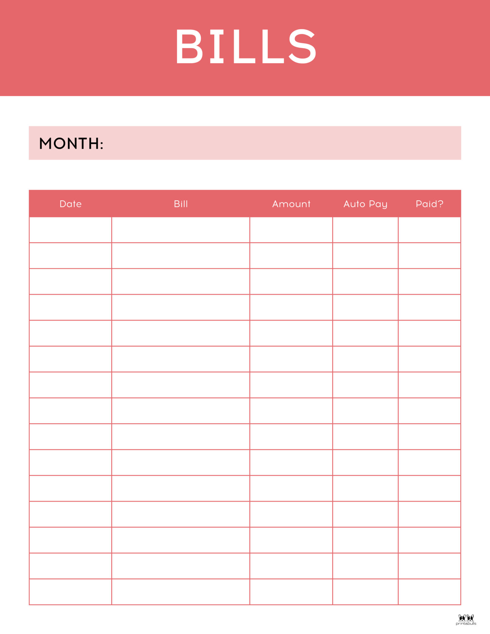 Monthly Bill Organizers - 18 Free Printables | Printabulls