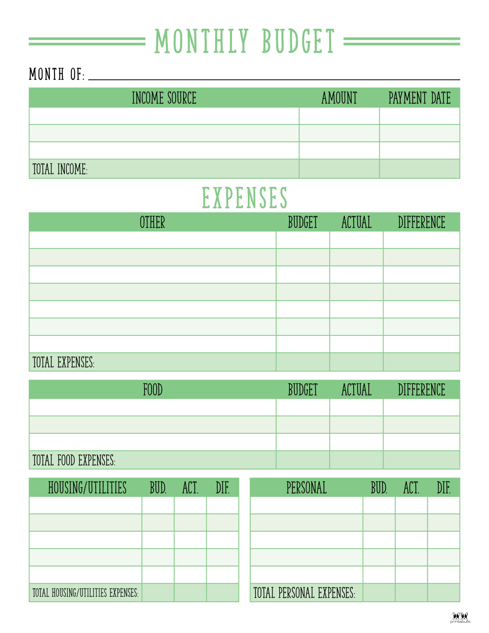 Monthly Budget Planners 20 FREE Printables Printabulls