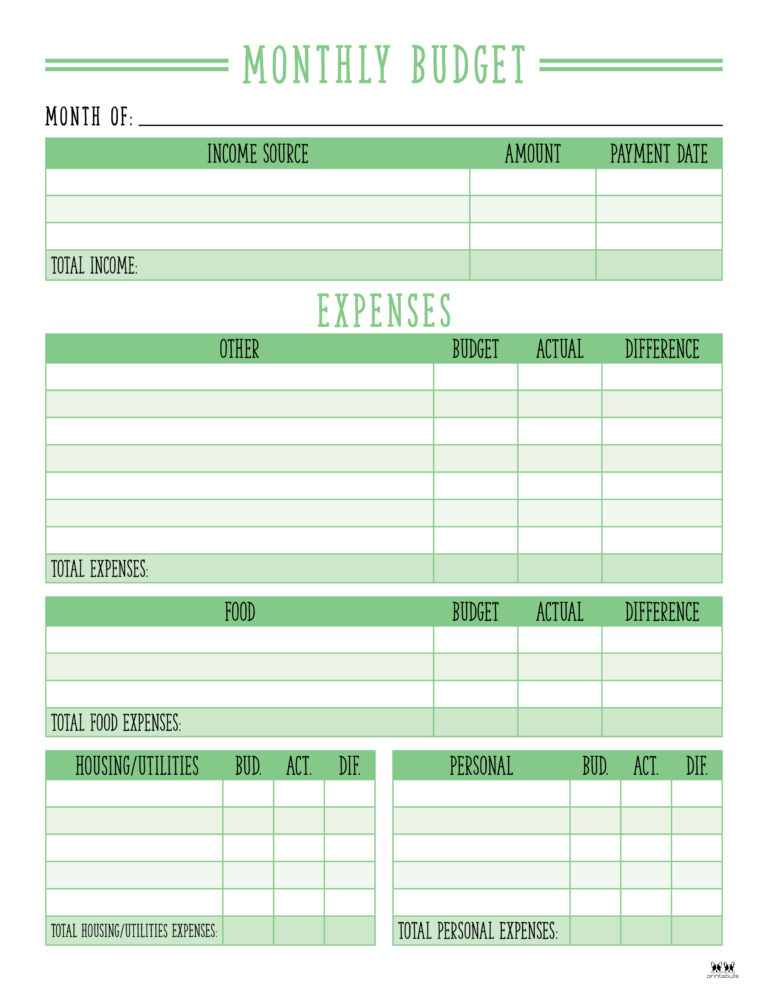 Monthly Budget Planners - 20 FREE Printables | Printabulls