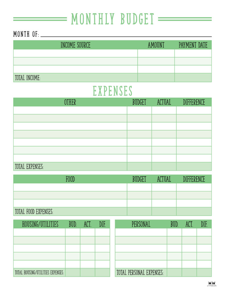 personal sized planner budget templates free