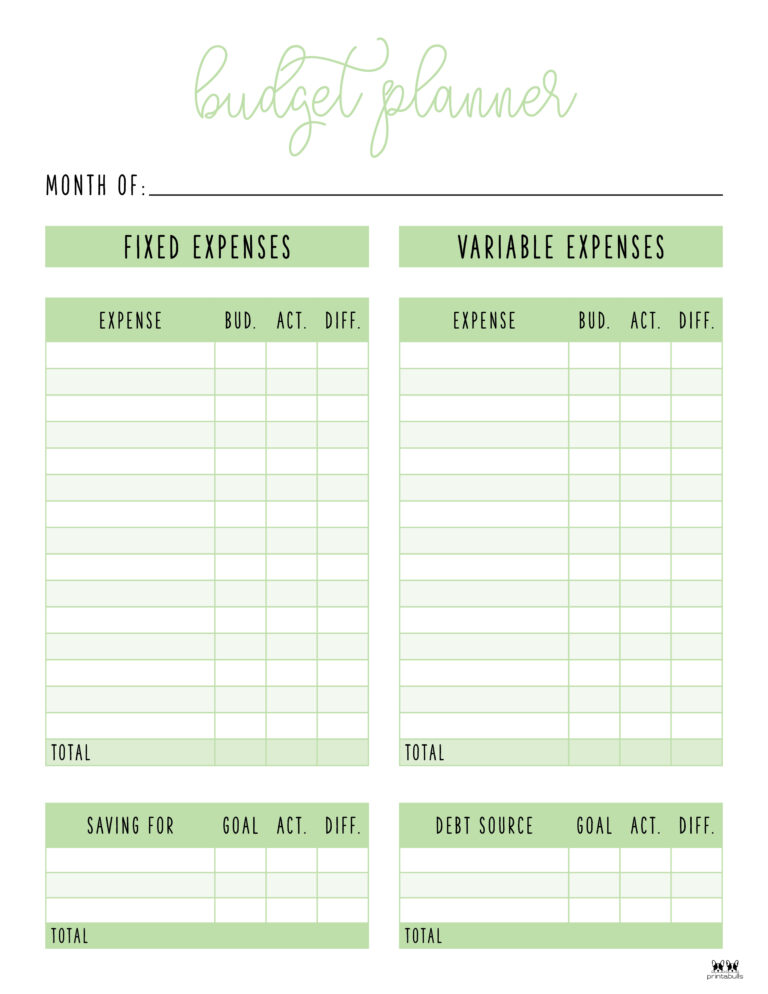 Monthly Budget Planners - 20 FREE Printables | Printabulls